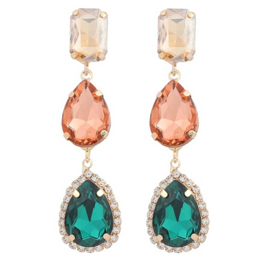 Multi-Color Rhinestone Jeweled Drop Earrings - Picture 8 of 12
